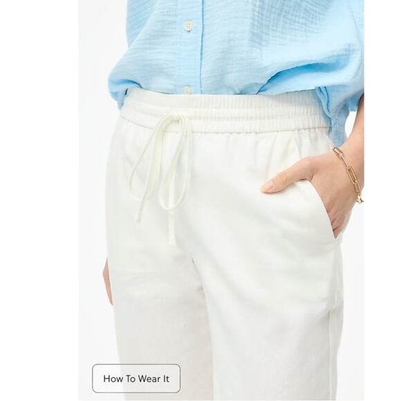 J.Crew Linen Cotton Blend Drawstring Pants in White Size 6 - Picture 2 of 14